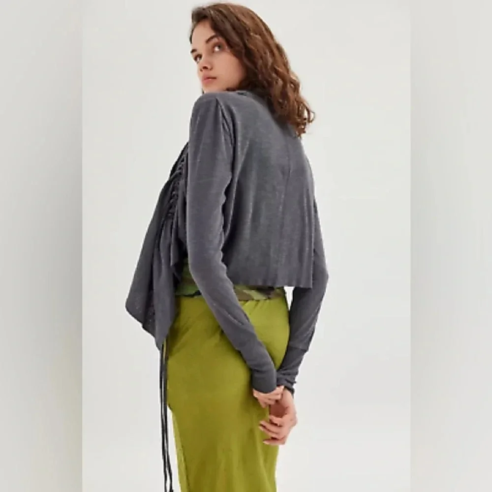 UO Zander Cinched Open-Front Cardigan, Grey, Size Small, New with Tags
